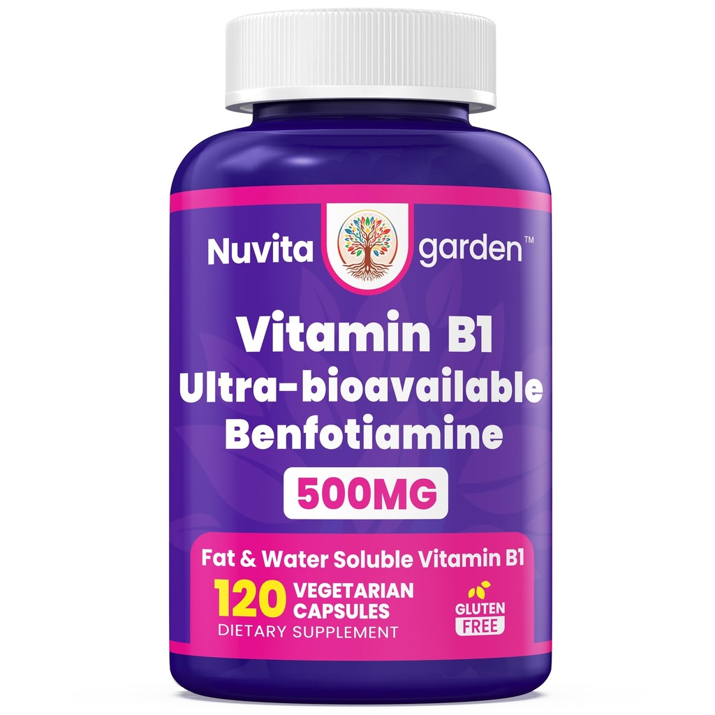 Vitamin B1, 500mg, Ultra-bioavailable Fat & Water Soluble Vitamin B1, Non-GMO, Gluten Free,120 Vegetarian Capsules