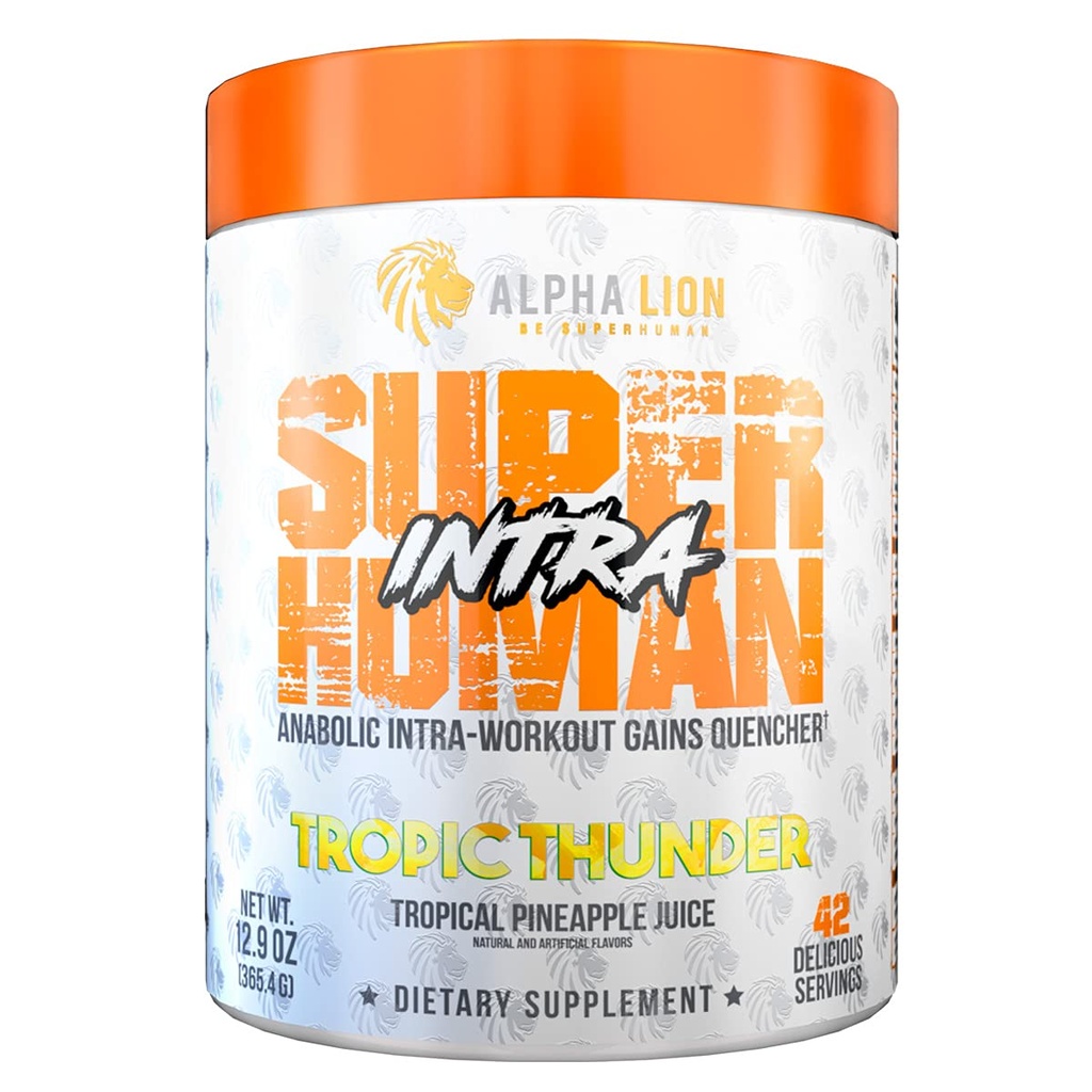 ALPHA LION Superhuman Intra Workout Pulveris vīriešiem un sievietēm, Aminoskābes dzēriens, Muskuļu atgūšanas papildinājums, BCAA pulveris, Elektrolītu un hidrācijas maisījums (42 Kalpo, Tropu ananasu sulas Flavor)