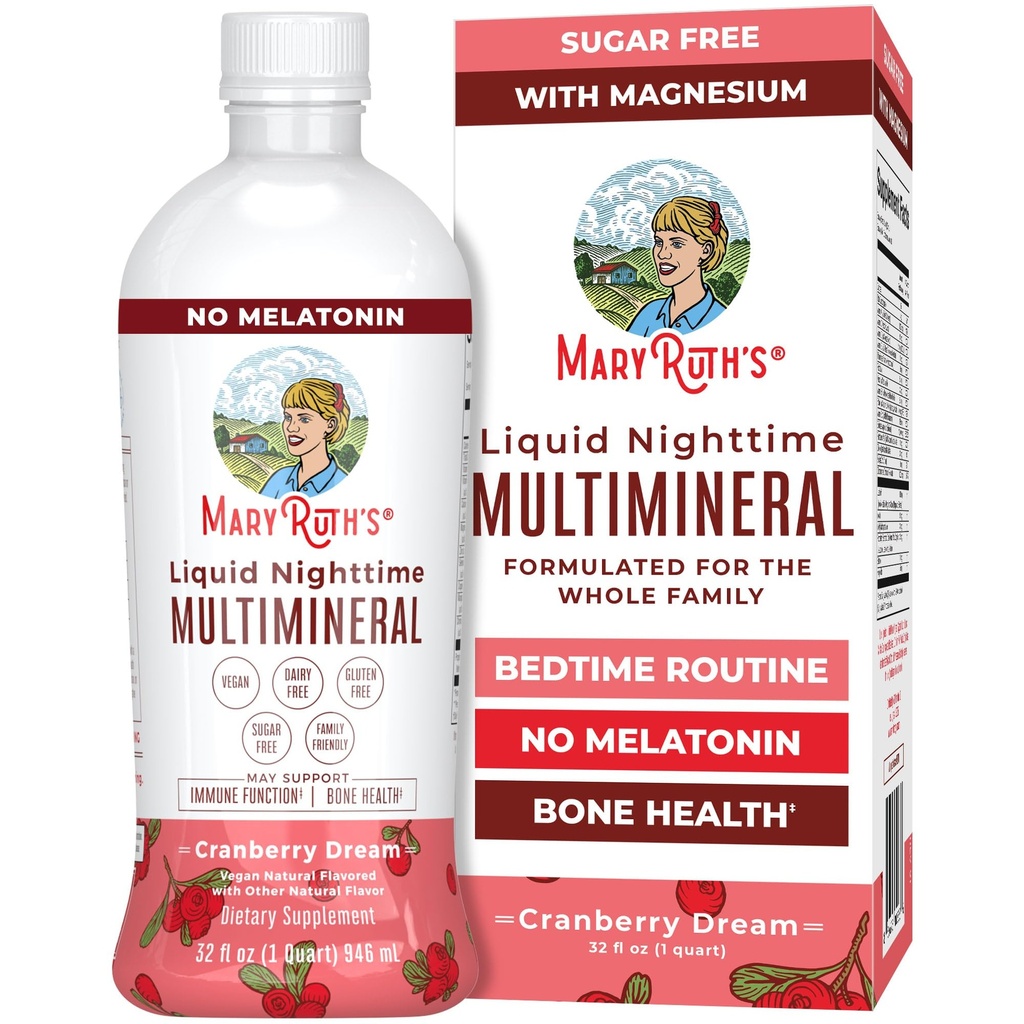 MaryRuth's Liquid Nighttime Multimineral, NO Melatonin, 4 Flavors, 32oz | NO Melatonin, Magnesium Citrate, Calcium, Zinc, Vitamin D3, Available in 4 Flavors, Vegan, Sugar Free, Gluten Free