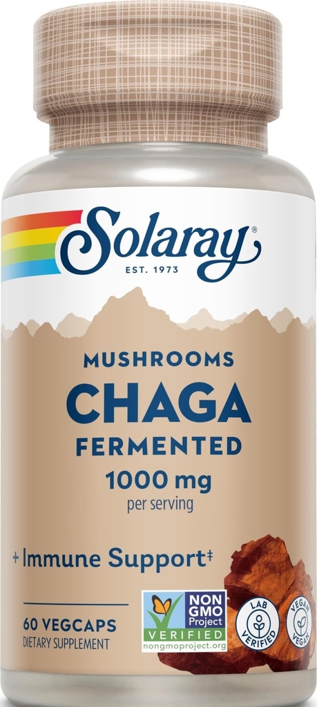 SOLARAY Fermentētas Chaga Mushroom 1000 mg - ) Veselīgas imūnās funkcijas atbalsts - 30 Kalpo - 60 VegCaps