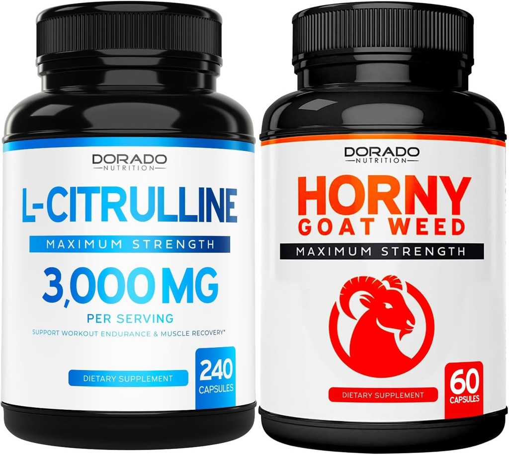L Citrulīns (240 Capsules) L Arginīns un slāpekļa oksīds izturībai, izturībai un veiktspējai attiecībā uz darbmūžu un kazlēnu nezāli (60 kapsulas) Premium Hornygoatweed & Icariin Epimedium - Vegan & USA Made