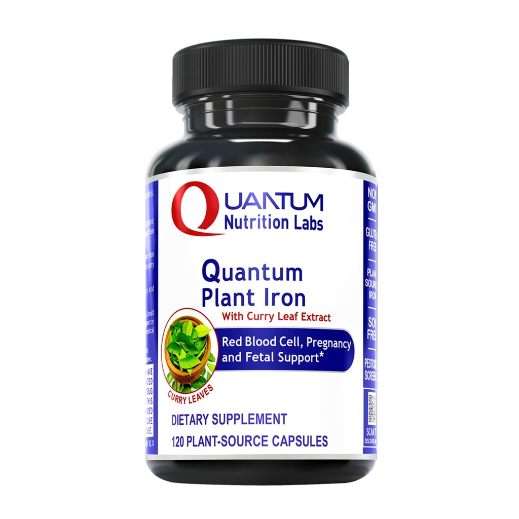 Quantum Nutrirtion Labs Plant Iron - Plant Based Iron for Men & Women for Blood Support, Curry Leaves Supplement - 120 Vegetarian Capsules