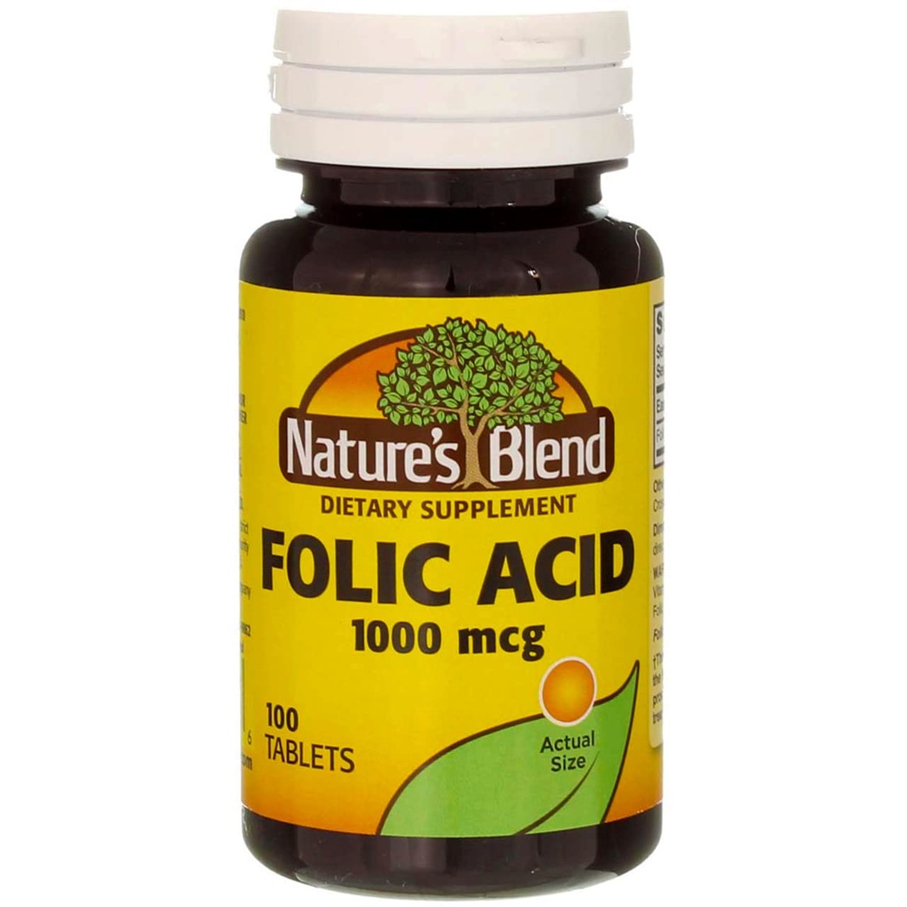 Nature`s Blend Folic Acid 1000mcg Tablets 100 Count (2 Pack)
