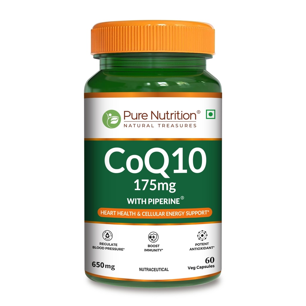 Pure Nutrition Bio Coenzyme Q10 175mg | Coq10 Supplement With Ubiquinol | High Absorption Coq10 Capsules For Heart Health, Energy & Antioxidant Support - 60 Veg Capsules