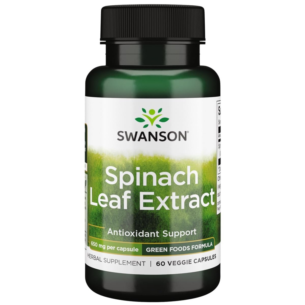 Swanson Spinach Leaf ekstrakts - augu papildinājums veicināt vispārēju veselību - Green Foods Formula w/Beneficial Thylakoids & Chlorophyll - (60 Veggie kapsulas, 650mg katrs)