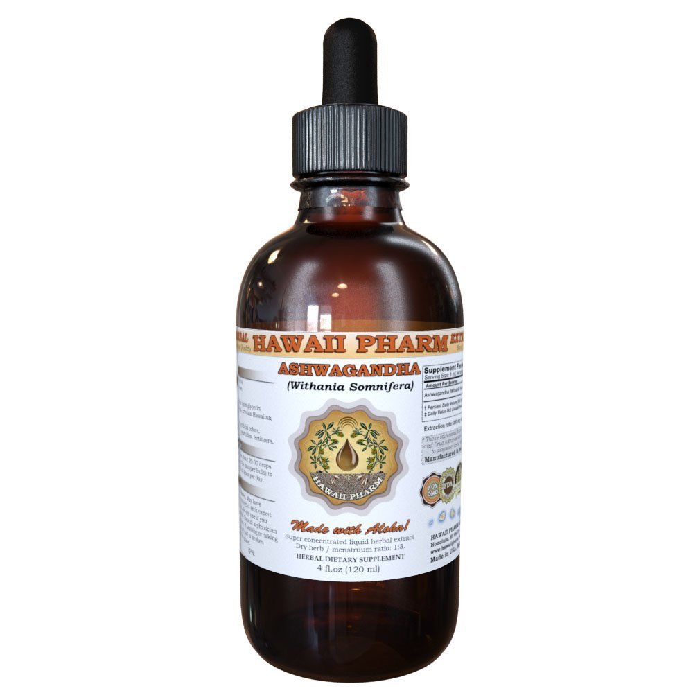 Hawaii Pharm Ashwagandha Liquid Extract, Ashwagandha (Withania Somnifera) Dried Root Tincture 4 oz