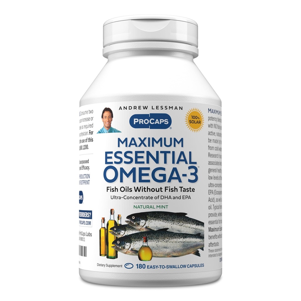 ANDREW LESSMAN Maksimālais essential Omega 3 piparmētra - 180 softgeli - Ultra-Pure, augstas potences Omega 3 eļļas. Augsta DHA, Bez kuņģa pacēluma, Bez piesārņotājiem, Bez dzīvsudraba. Mazs, viegli norij Sofgelus