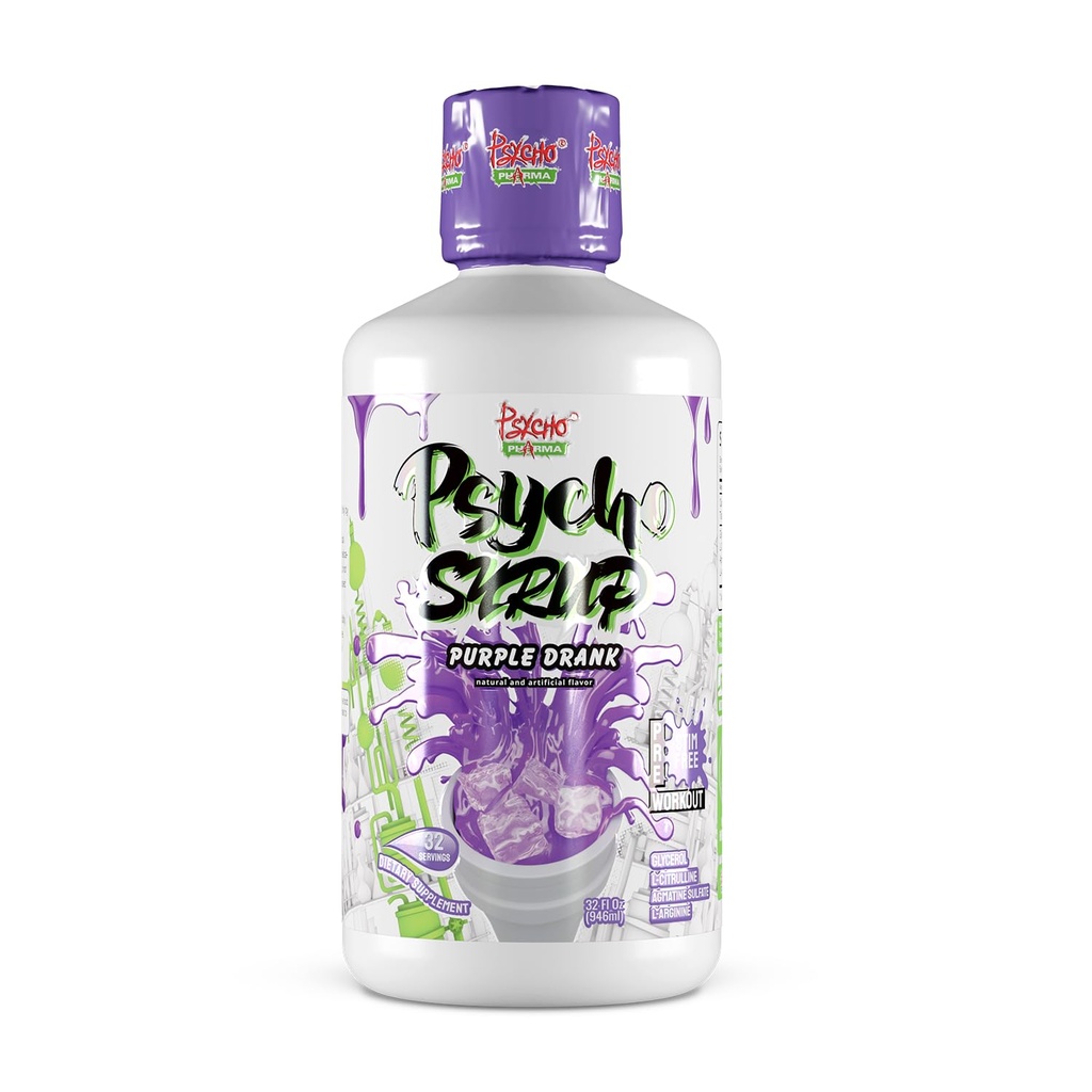 Psycho Syrup Pre-Workout – 4X More Effective Non-Stim Liquid Glycerol Pump, L-Citrulline, L-Arginine, Agmatine – Full Spectrum, Delicious Flavor, Zero Sugar, Vegan, Gluten-Free (Purple Drank)