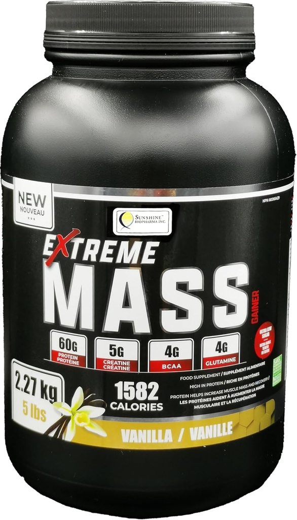 Ekstremāli Mass Gainer Muskuļu Celtnieks, 5 lb (2,27 kg) Zems cukura līmenis augstā temperatūrā Intensīviem Treniņiem (Vanilla)