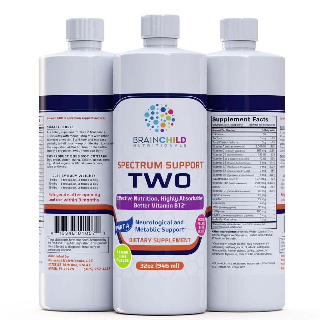 BrainChild Nutritionals Spectrum Support II P5P Vitamins Liquid Supplement for Autism - Bioavailable B6 (P-5-P) with Herbs for Kids & Adults on the Spectrum, Gluten-Free - Lemon Lime 32oz