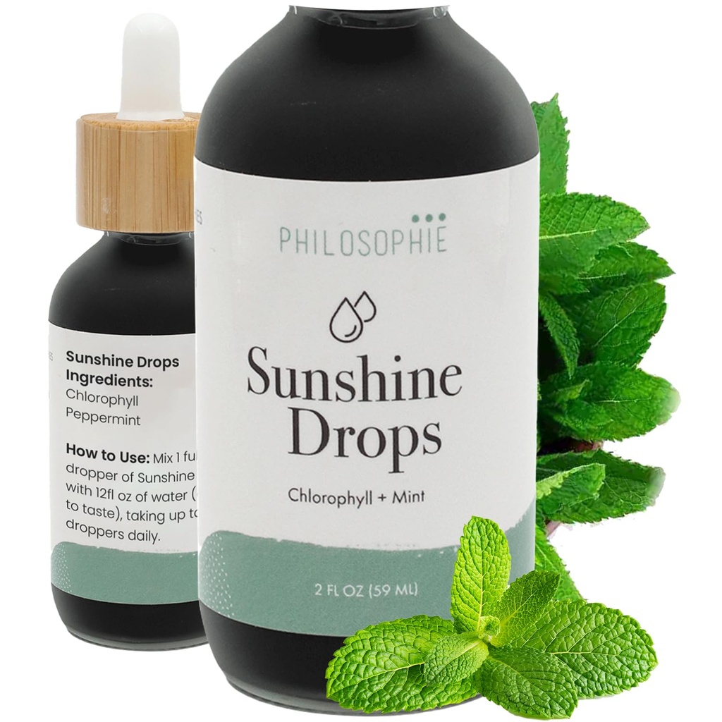 Philosophie Liquid Chlorophyll Sunshine Nometnes ūdenim - Organic Chlorophyll Pilieni ar piparmētru Detox, Iekšējais Deodorants & Enerģijas Boost - - Dabisks Vegan Papildinājums, Ne-GMO, 2oz