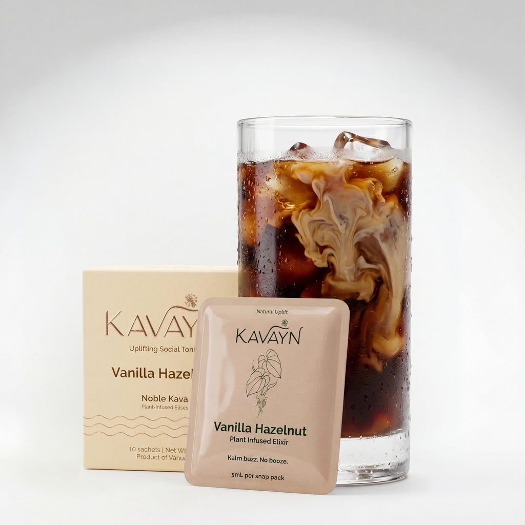 | Kava Drink Mix | Non-Alcoholic, Plant-Based | Single Serving sachets | Vanilla Hazelnut | 10 Pack