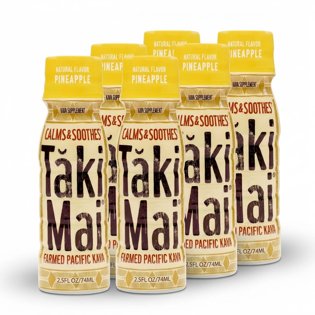 Taki Mai Pineapple Kava Kava 2.5 oz (6-pack) Shots – Noble Kava Root Drink, Ready to Drink for Stress Support & Relaxation, Fast Acting Herbal Support for Calming Better Sleep and Balanced Mood
