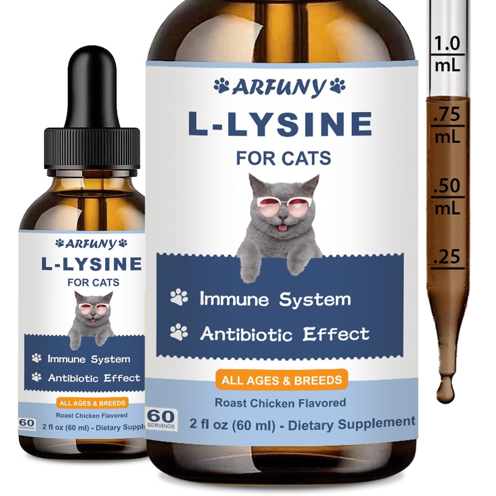 L-lizīna papildinājums kaķiem - Imūnsupports - 60ML Lizīns kaķu respiratorai, šķaudīšanai, rūndeguna, acu funkcija - Dabiskie kaķu antibiotiskie pilieni - grauzēju cāļi Flavor