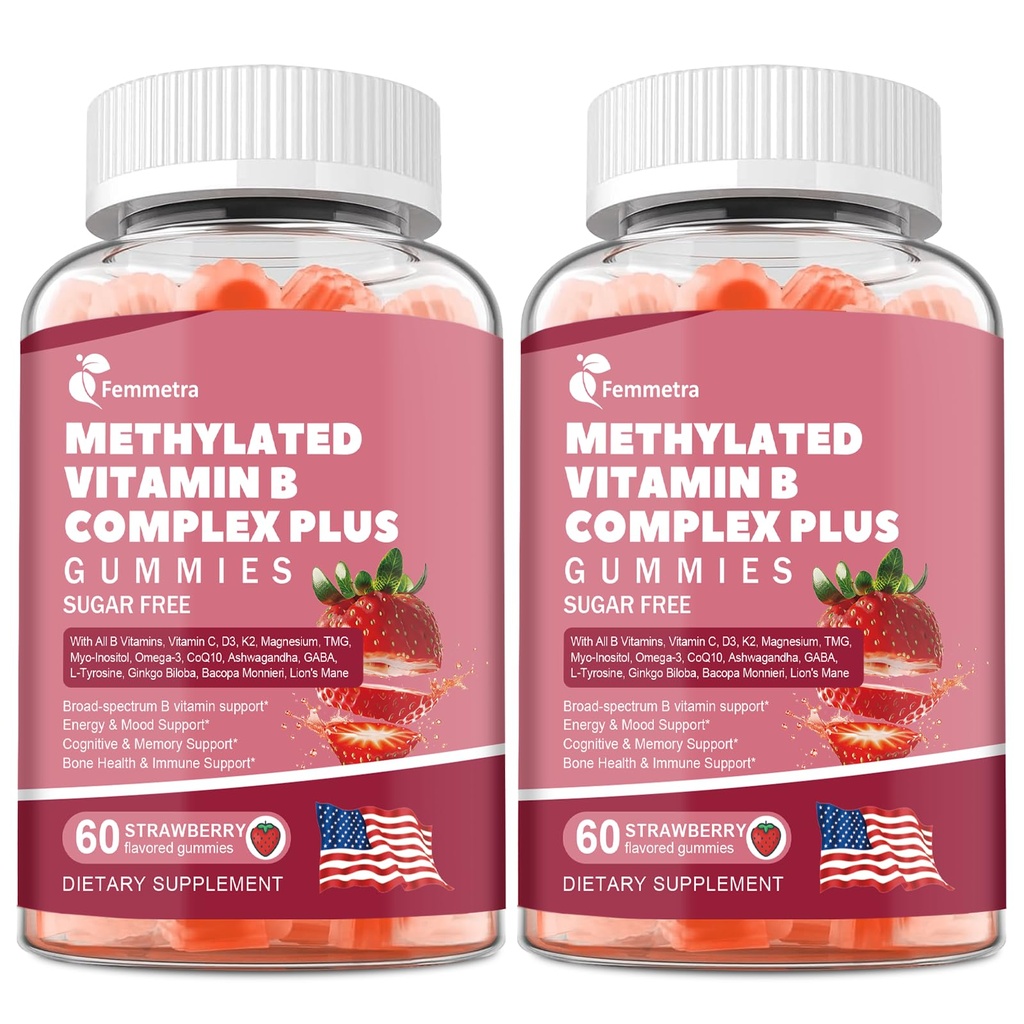 Ultra Methylated Vitamin B Complex Sugar Free Gummies - All B Vitamins + Vitamin C D3 K2 Ashwagandha Magnesium Omega 3 CoQ10 for Women Men - Methyl Vitamin B12, Methylfolate, B1, B2, B3, B5, B6, B7 B9