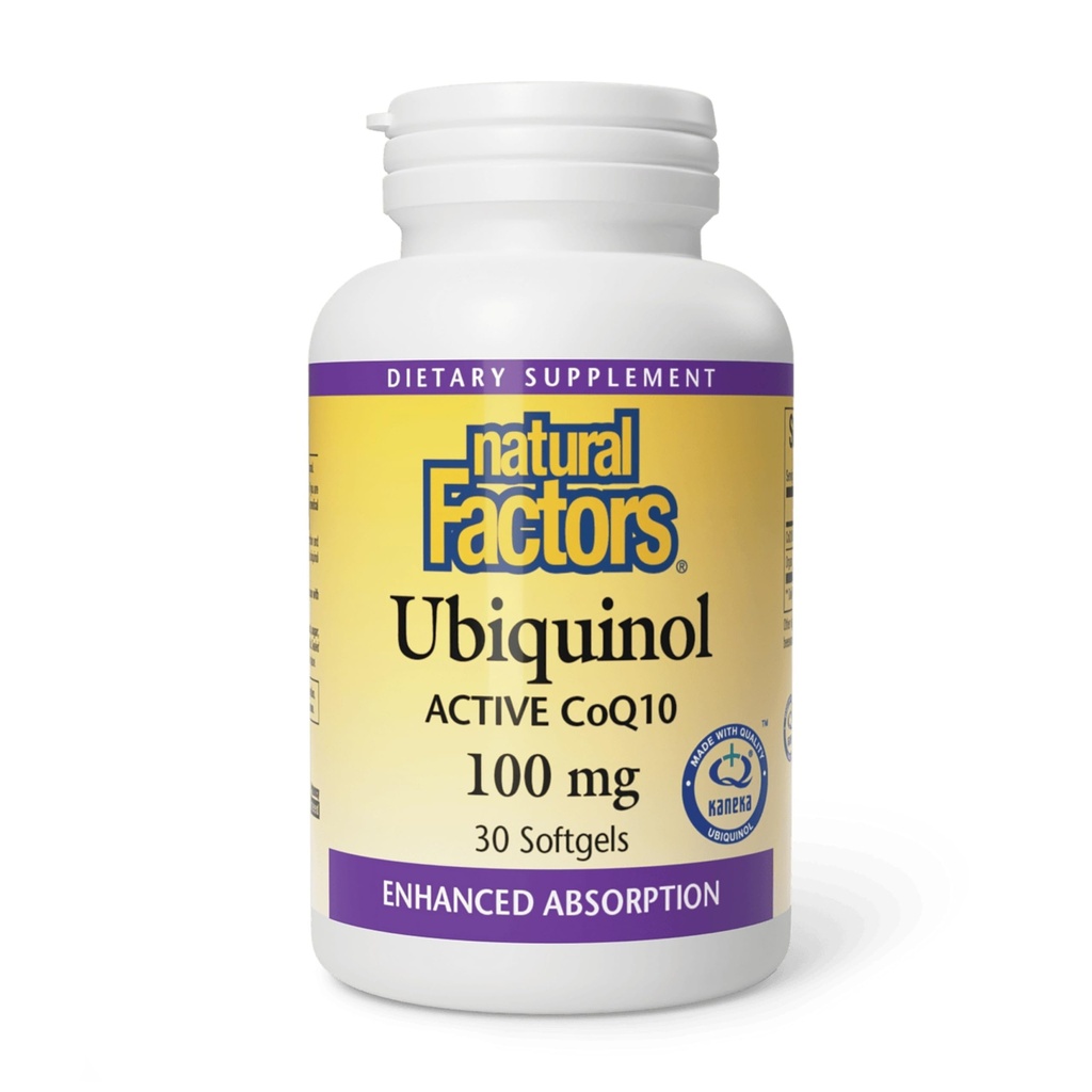 Natural Factors Ubiquinol 100 mg - Supports Heart Health & Natural Vitality - Antioxidant Support Supplement with Superior Absorption - Energy Support with Flaxseed Oil - 30 Softgels (30 Servings)