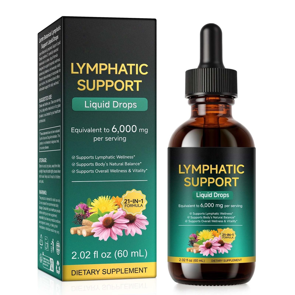 Lymphatic Drainage Drops 21-in-1 | 6000mg Herbal Blend | Lymph System Support Supplement | with Echinacea, Dandelion, Burdock, Calendula, Turmeric & More | for Women & Men | 60ml