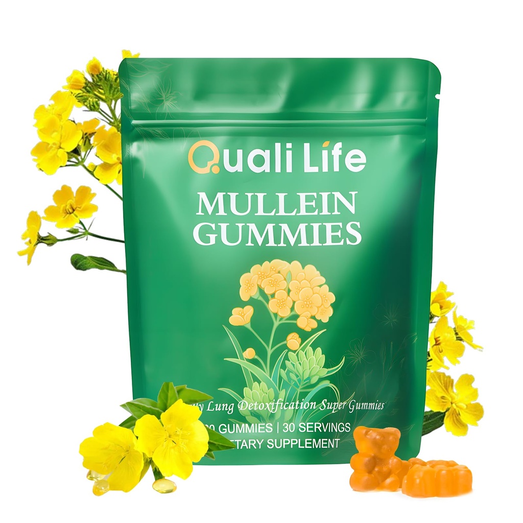 Mullein Gummies for Lungs - 2000mg Mullein Leaf Extract for Lung Detox for Smokers, Cleanse, Respiratory, Digestive & Immune Support - Pear Flavor, 60 Gummies