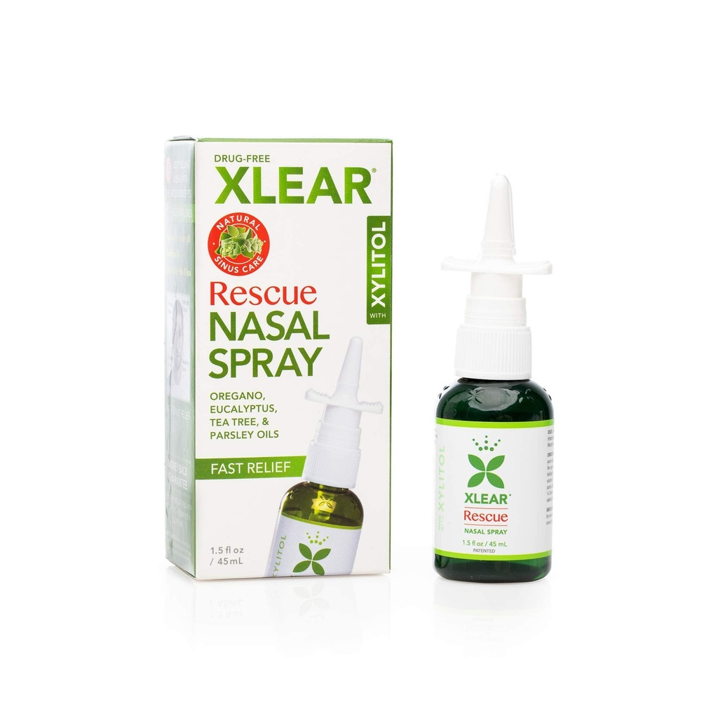 Xlear Rescue Natural Nasal Spray with Xylitol, 1.5 fl oz (Pack of 3) | Potent Herbal Formula with Pau D’arco, Oregano, Parsley, Eucalyptus, Tea Tree for Sinus Pressure Relief, Nasal Decongestant