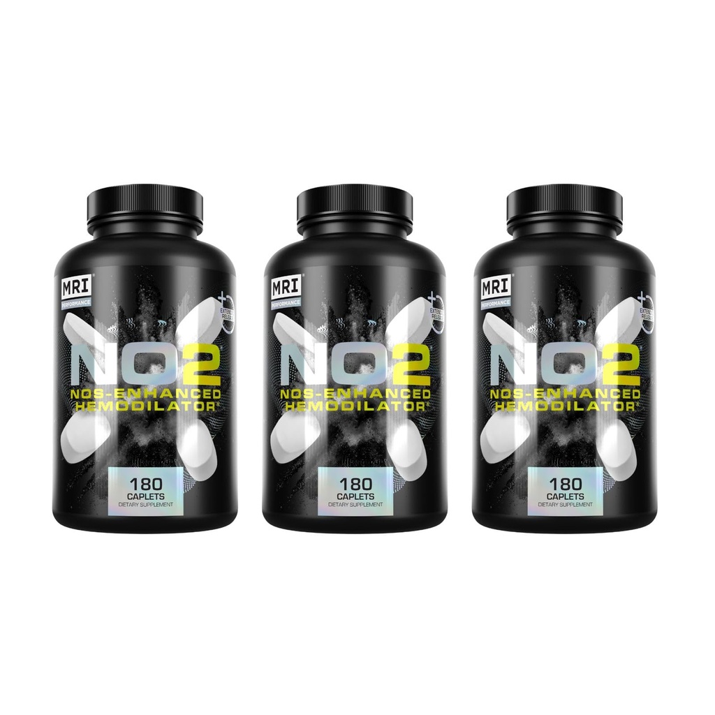 MRI NO2 Nitric Oxide, 3000mg L-Arginine & AAKG (180 Caplets, 3 Pack)