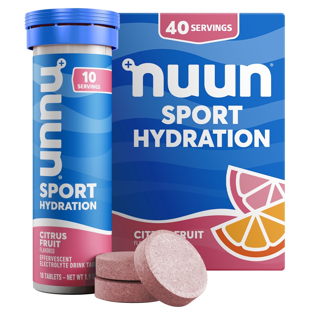 Nuun Sport Elektrolītu tabletes ar magniju, kalciju, kāliju, hlorīdu un nātriju, bez glutēna un vegānu, citrusaugļus, 4 iepakojumi (40 Kalpo kopā)