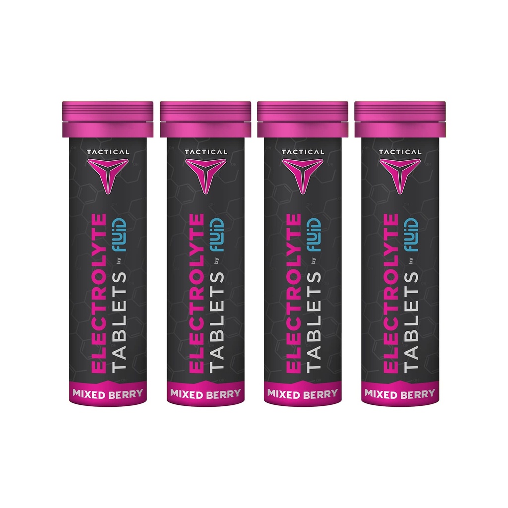 Šķidras Tactical- Putojošās hidratācijas tabletes, Elektrolītu aizvietošanas un dehidratācijas novēršana, 4 iepakojumi, 40 pasniedzēji (Mixed Berry)