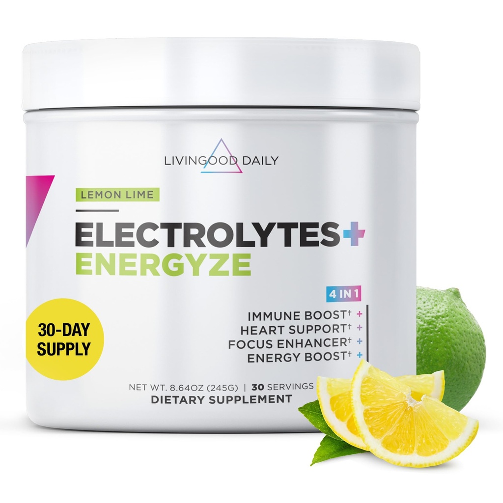 Livingood Daily Electrolytes Powder, Electrolytes Hydration Pulveris ar vitamīnu C, Taurīns, D Riboze & FOS, Bezcukura Elektrolītu Dzēriens Mix, Keto, Bez Gluten, Citron Laima Flavor 30 Pasniedz