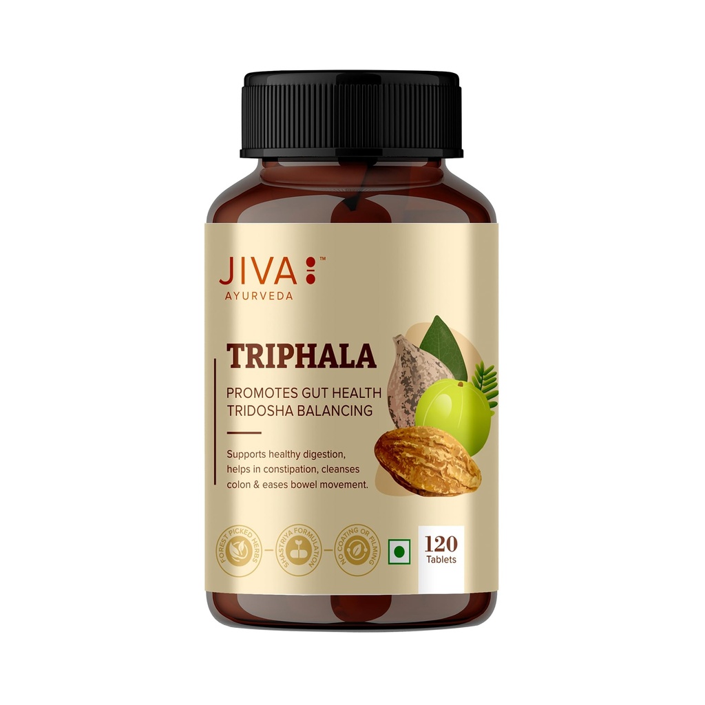 Jiva Triphala Tablet (120 Tablets) |Supports Gut Health & Immune System | Ayurvedic Triphala Churna Tablets Improves Digestion | Helps in Detox | Constipation Colon & For Eye & Hair | pack of 1
