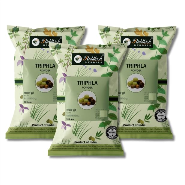 Triphala Powder 100g Pack of 3 – Herbal Powder Blend with Amalaki Bibhitaki and Haritaki – Plant Based Botanical Powder