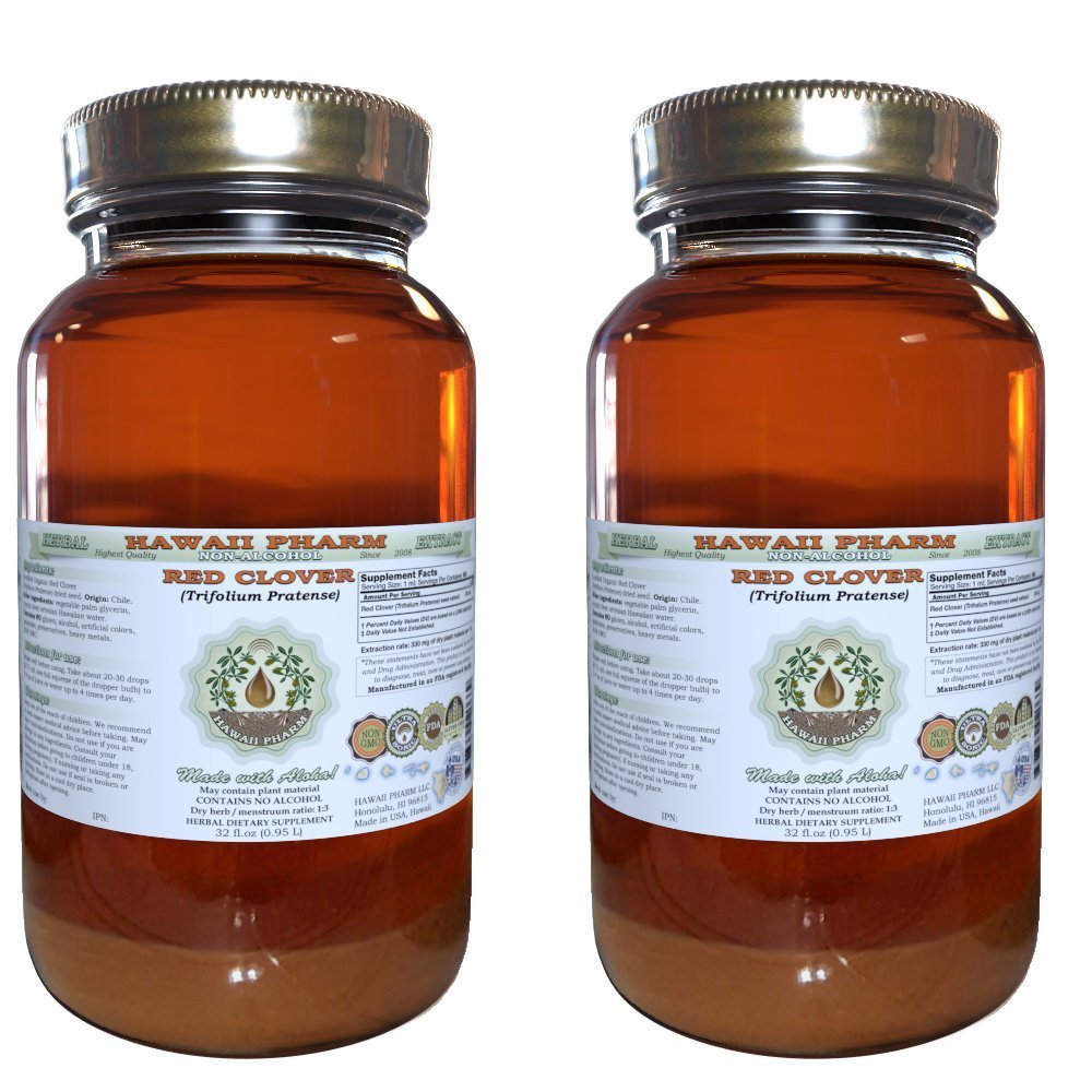Red Clover Alcohol-Free Liquid Extract, Red Clover (Trifolium Pratense) Seed Glycerite Natural Herbal Supplement, Hawaii Pharm, USA 2x32 fl.oz