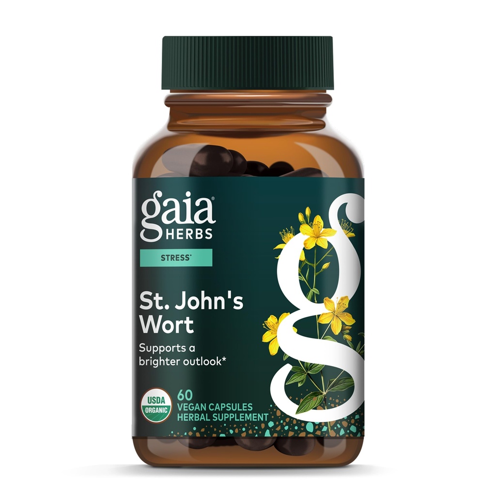 Gaia Herbs divšķautņu asinszāle (Hypericum divšķautņu asinszāle) - Dabīgā stresa papildterapija - ar asinszāli - 60 Vegan kapsulas (20 dienu apgāde)