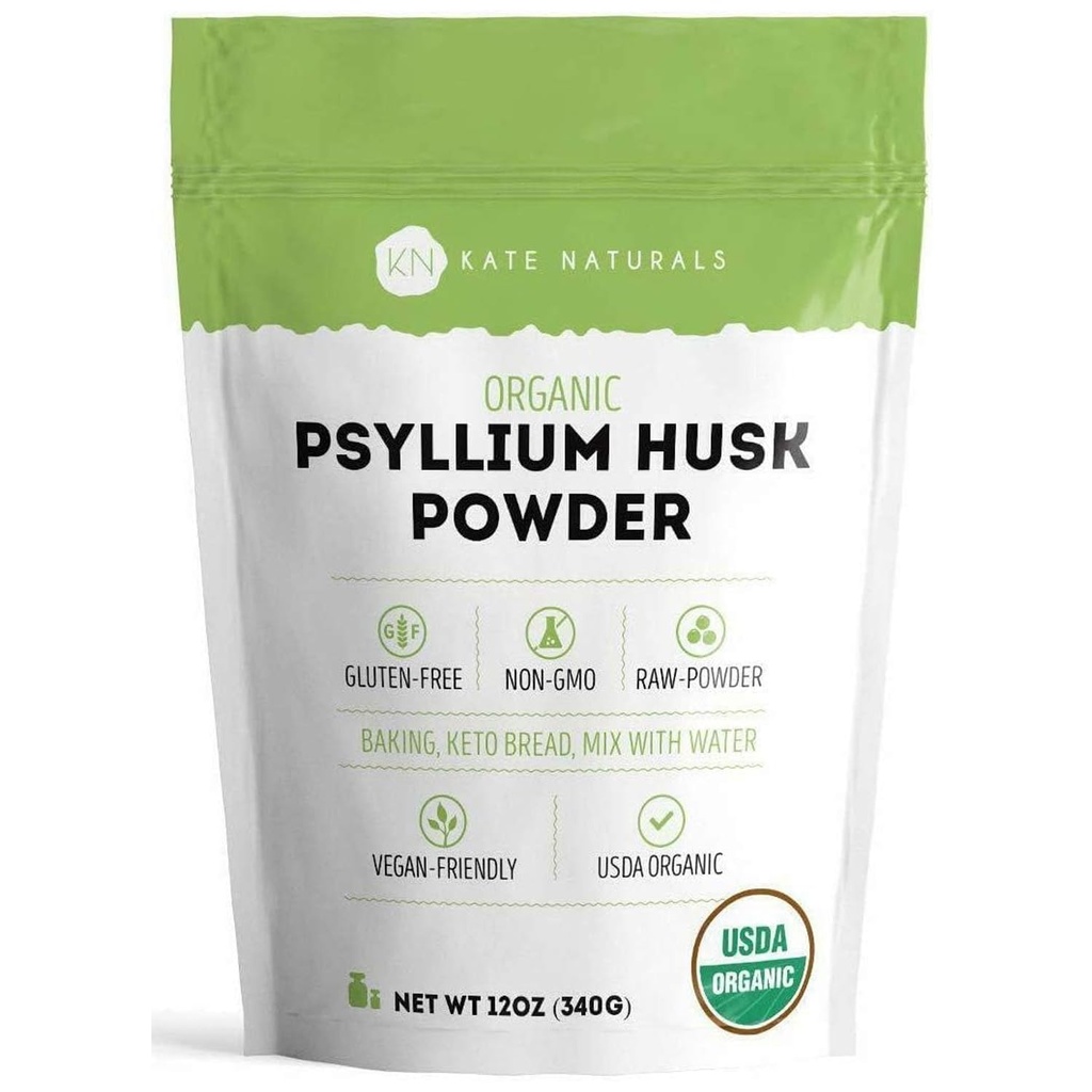 Kate Naturals Psyllium Husk pulveris Baking, Fiber & Digestion. Psillija sēklu pulveris suņiem un kaķiem (12oz, organisko vielu, bez lipekļa, mājdzīvnieku droši)