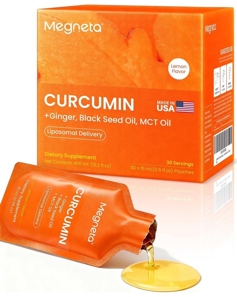 Liposomal Turmeric Curcumin Ginger Liquid Supplement - 30 Pouches | Max Absorption with Black Seed Oil, MCT & Resveratrol - Joint & Inflammation Support, Antioxidant & Cellular Health