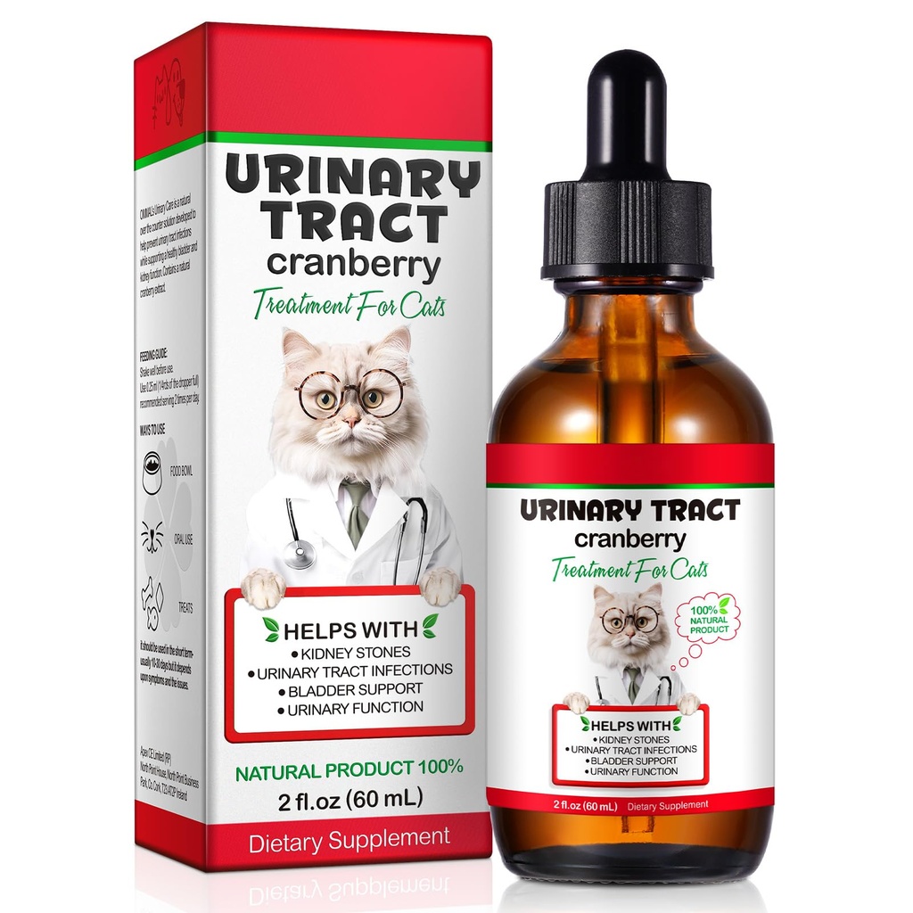 Cat Urinary Tract Infection Treatment, Cat UTI Treatment Drops Supports Bladder, Kidney Stone, Cranberry Kidney Bladder Support Supplement, Chicken Flavor, 60ml