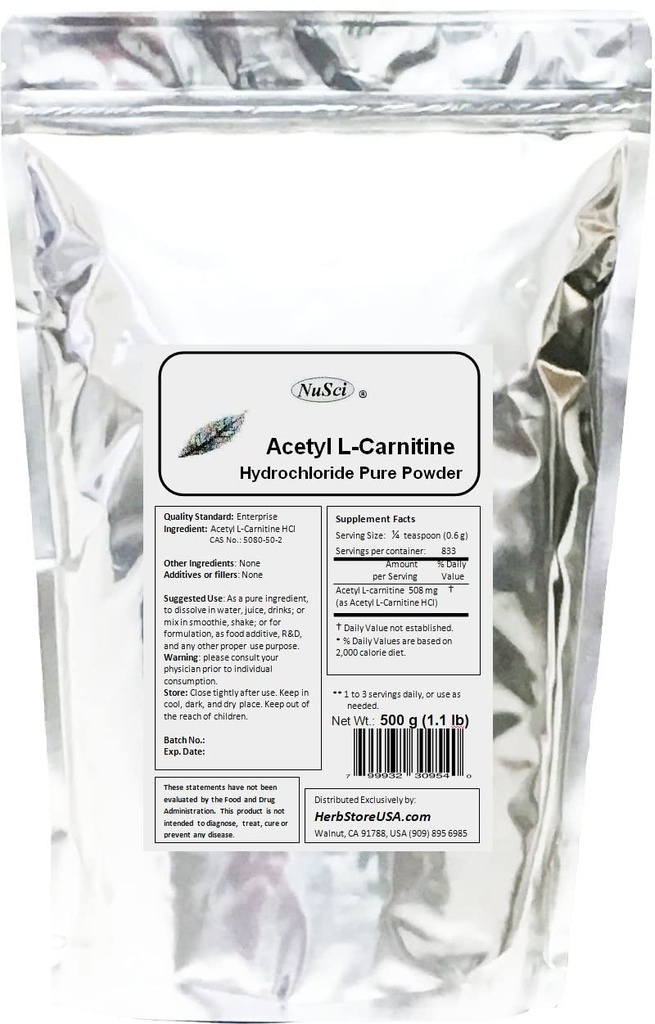 ALC Acetyl L-Carnitine HCl Powder Pure Form (500 g (1.1 Lb))