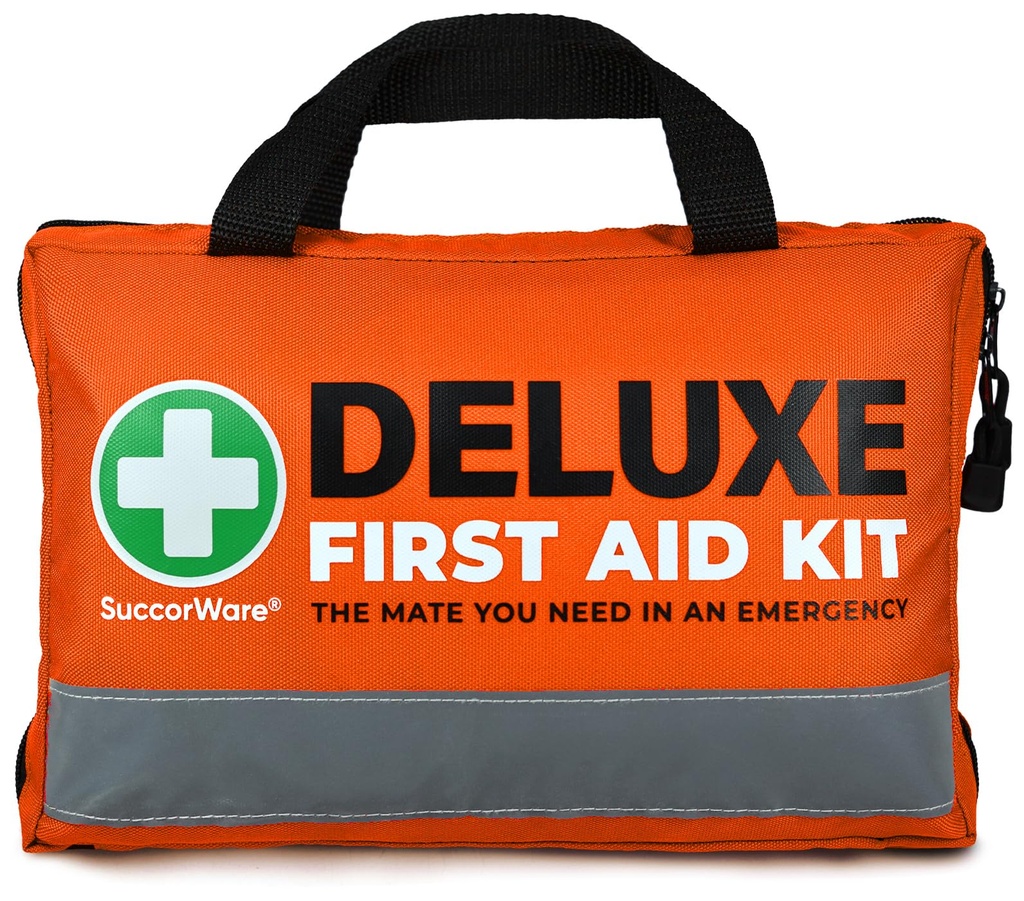 SuccorWare 380 Pieces Deluxe First Aid Kit Compact Trauma Medical Kits with Assorted Bandages, Instant Cold Pack, Emergency Blanket for Home, Travel, Camping, Vehicle, Emergency Kits(Orange)