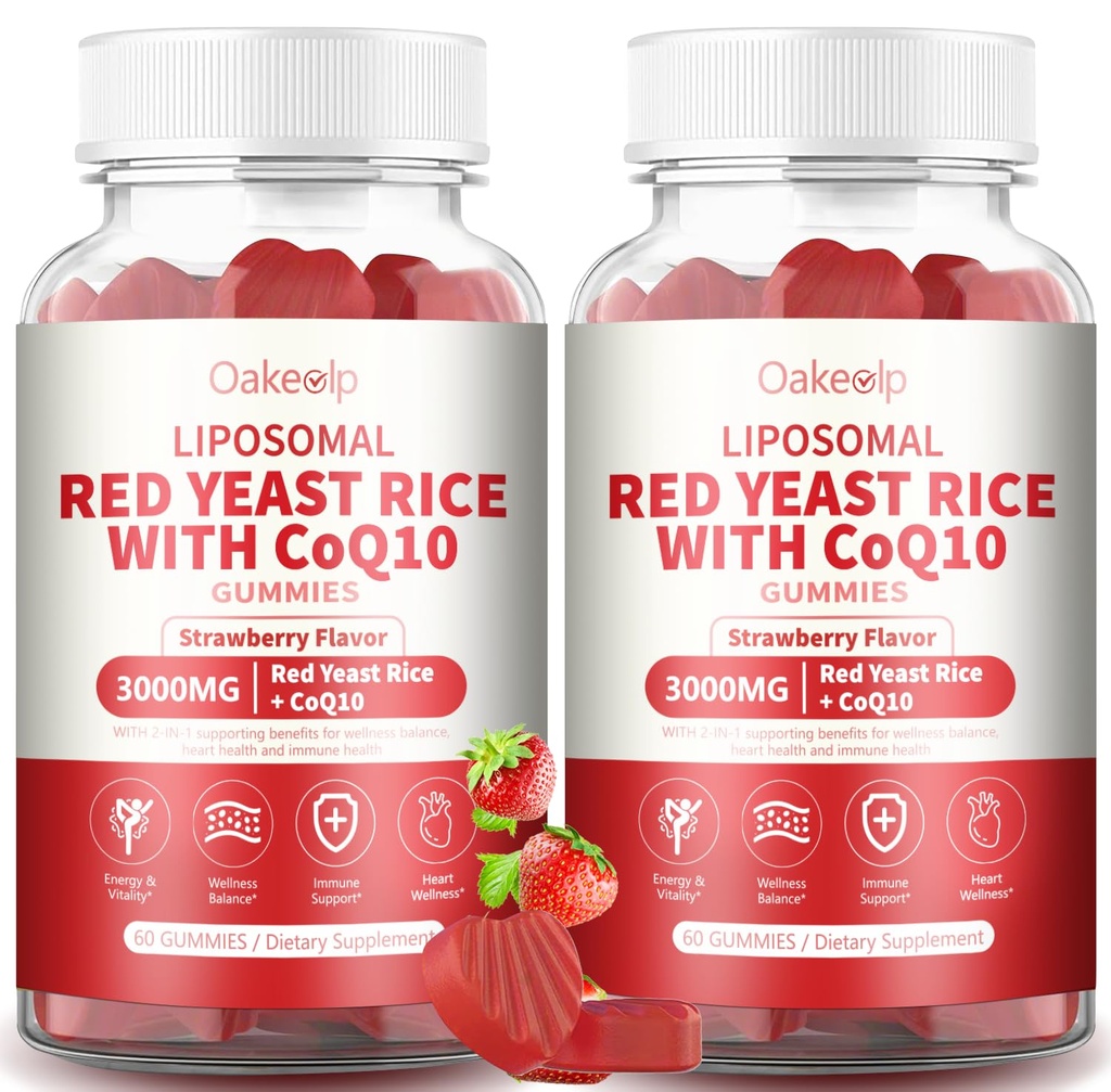 2 Pack Liposomal Red Yeast Rice with Coq 10 3000mg Gummies,Red Yeast Rice Extract Advanced Balance Formula,Enhanced with Coq 10 for Heart Wellness Support,Liposomal Enhance 98% Absorption