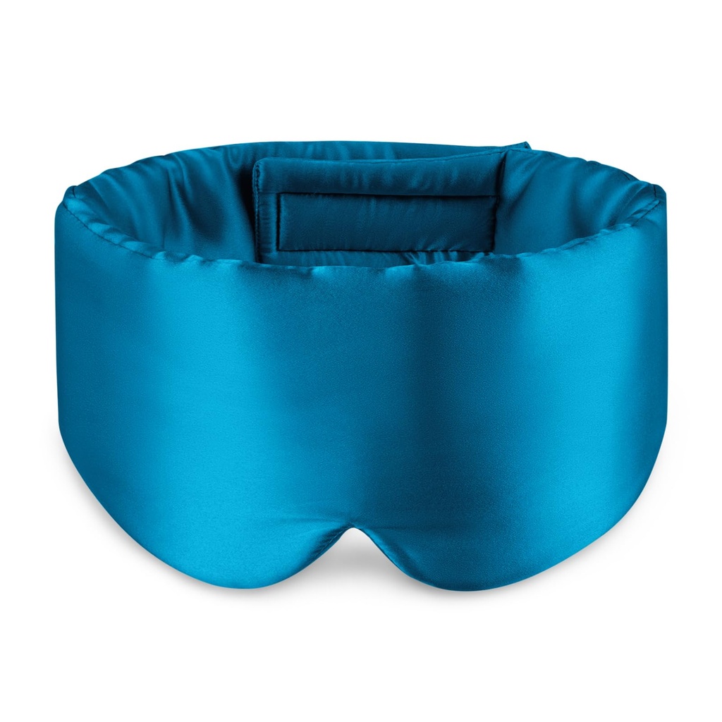 Zenssia 100% Mulberry Silk Sleep Eye Mask for Men and Women, Peacock Blue | Larger Size, Sleeping Mask, Adjustable Headband, Ear Protection, Soft Breathable, For travel, naps, improved sleep quality.