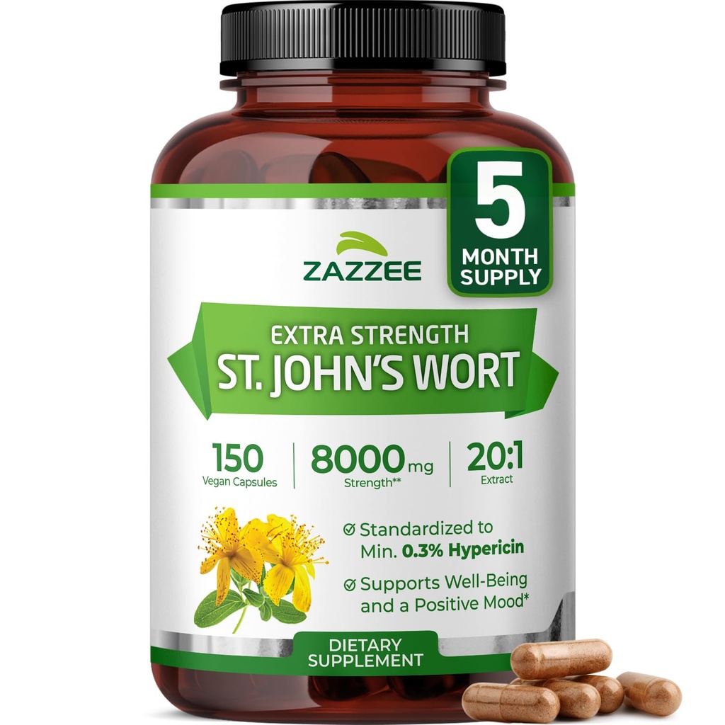Zazzee Extra Strength St. John’s Wort 20:1 Extract, 0.3% Hypericin, Vegan