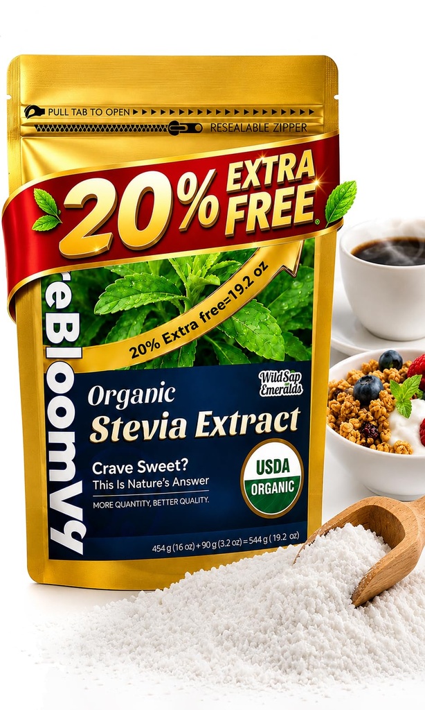 Organic Stevia Powder 1.19lb Pure Sweetener for Keto Coffee Baking