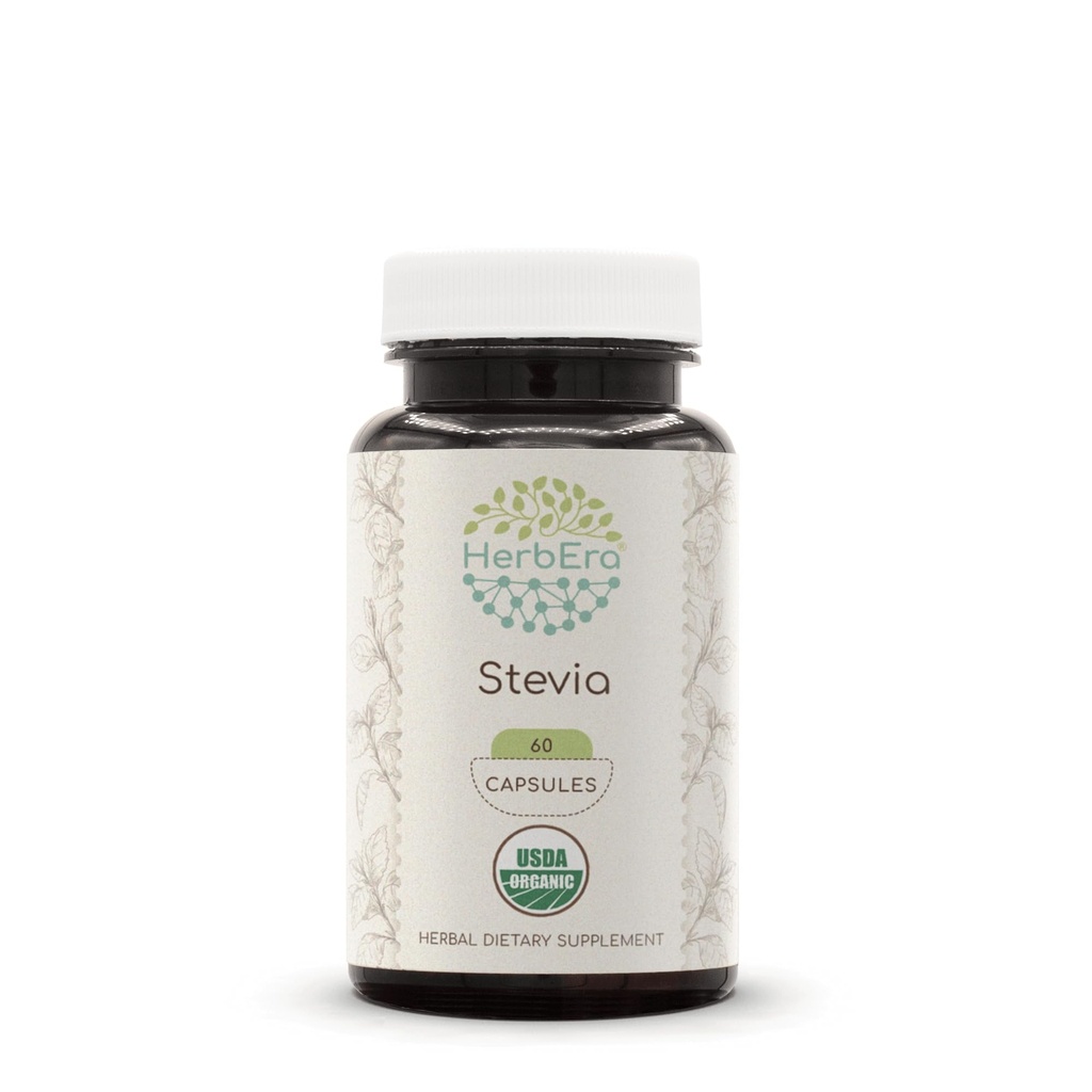 Stevia USDA Organic 60 Capsules | Natural Herbal Supplement | Certified Organic Vegetarian Capsules and Organic Stevia Rebaudiana Dried Leaf (60 Capsules)