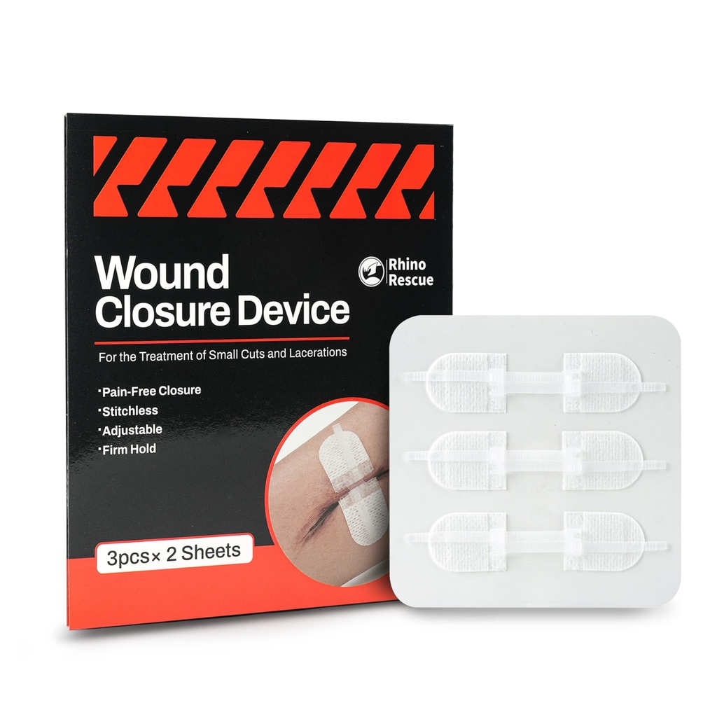 RHINO RESCUE Wound Closure Device Without Suture for Cut Care, 6pcs | Wound Closure Strips, Adhesive Bandages