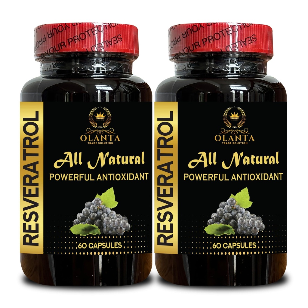 Premium Trans-Resveratrol | Daily Antioxidant Formula | Supports Energy & Healthy Lifestyle | Healthy Skin & Hair Support - 2 Bottles 120 Capsules