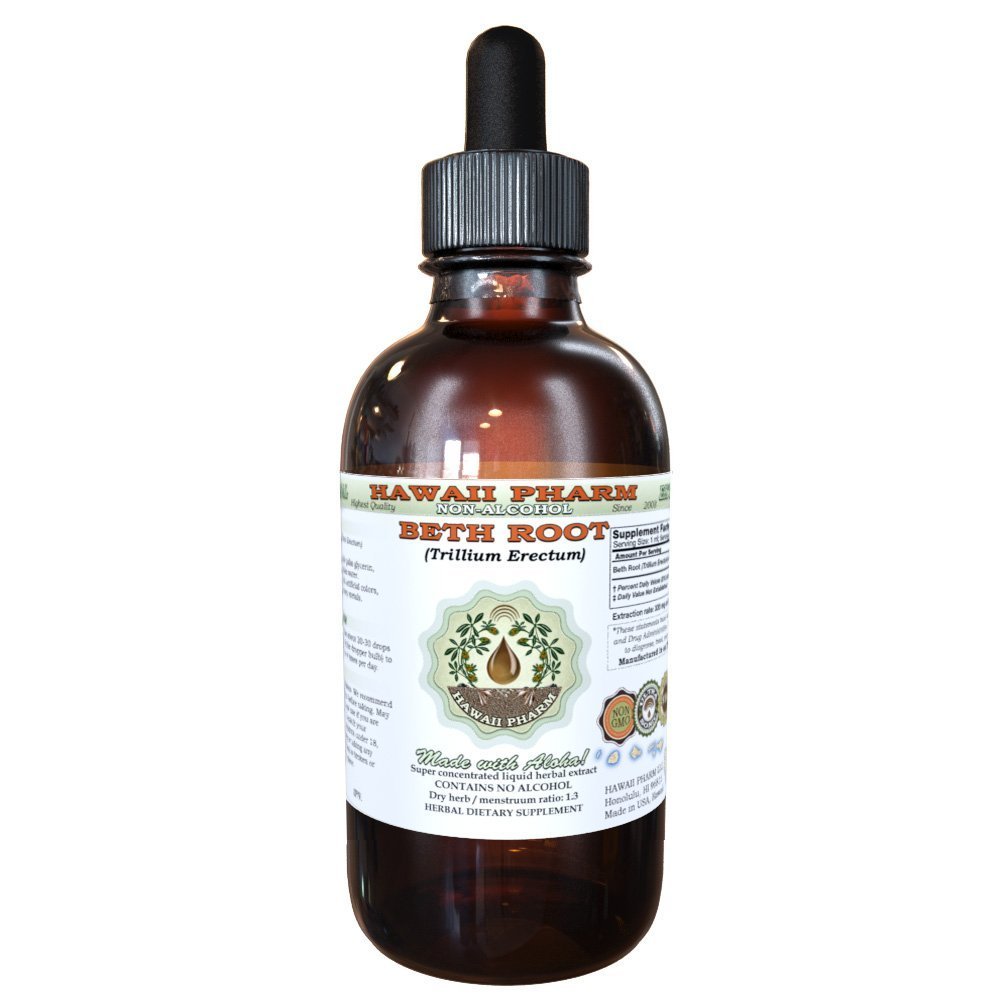 Hawaii Pharm Beth Alcohol-Free Liquid Extract, Beth (Trillium Erectum) Dried Root Glycerite Natural Herbal Supplement 4 oz