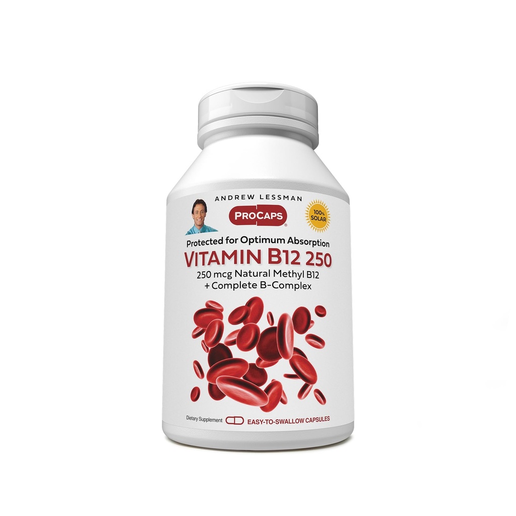 ANDREW LESSMAN Vitamin B12 250 360 Capsules - Absorption-Protected Methylcobalamin (Natural Coenzyme Vitamin B12), Essential for Energy and Stress Support, Plus B-Complex, Easy to Swallow Capsules | Methylcobalamin, B-Complex, Specialized Nutrient Delivery System, Easy-to-Swallow Capsules