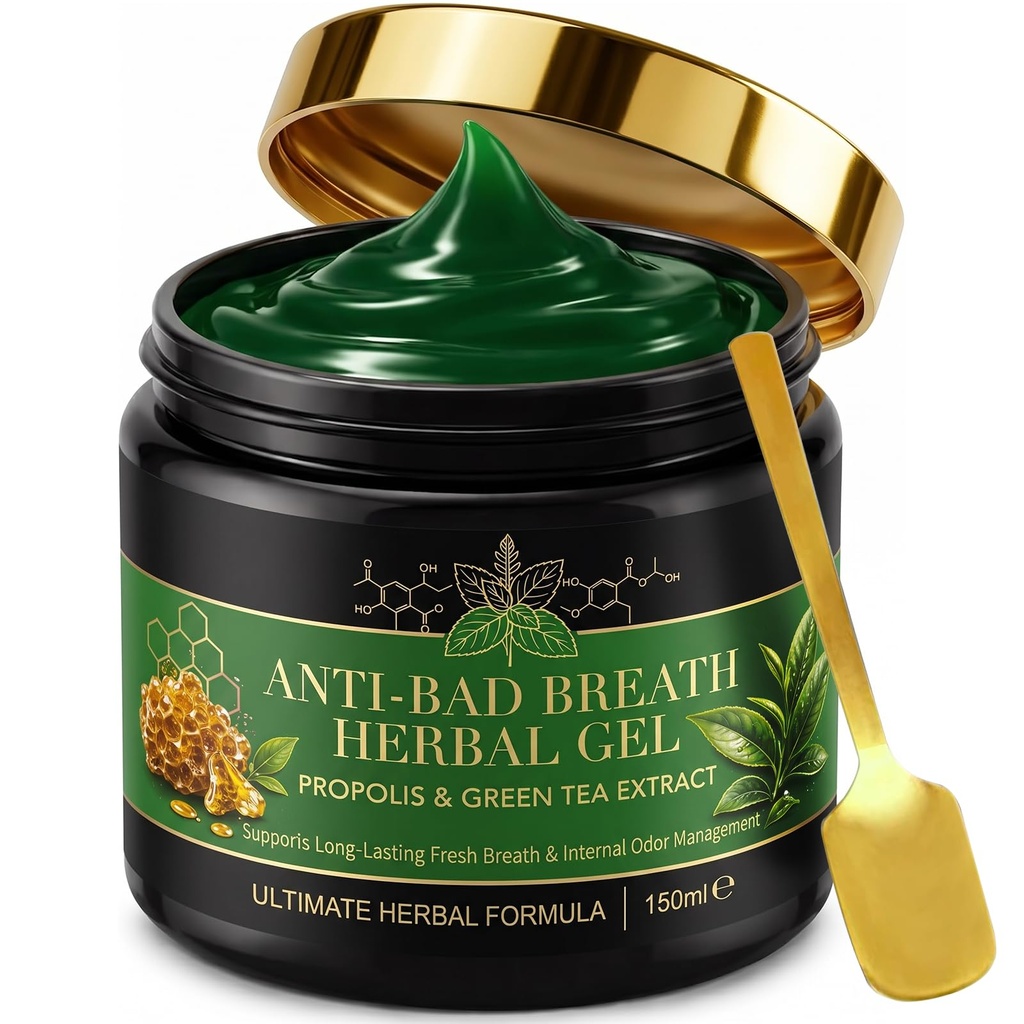 Anti-Bad Breath Herbal Gel, Internal Freshness Formula with Parsley, Green Tea & Chlorophyllin, Supports Whole Body Freshness and Breath, Natural Mint Flavor, 150g