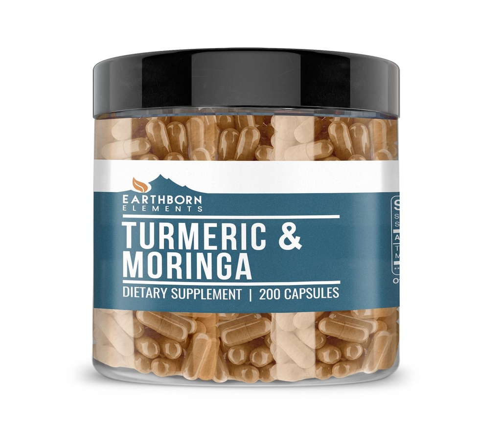 Earthborn Elements Turmeric & Moringa 200 Capsules, Pure & Undiluted, No Additives