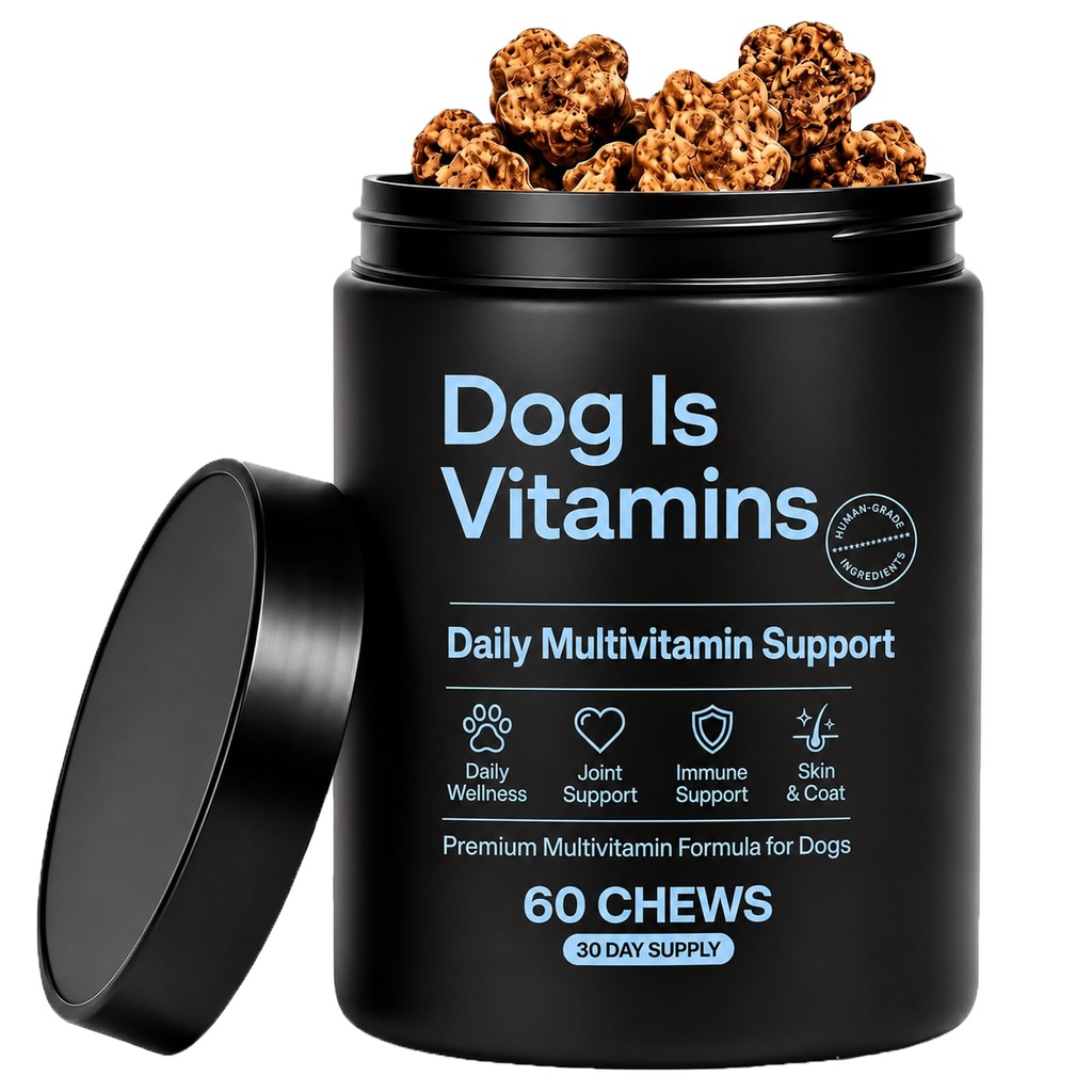 Dog is Multivitamin for Itch Relief, Dog Allergy Support Chews is Human with Folic Acid, Salmon Oil & Chondroitin, Supports Hip & Joint, Skin & Coat, Digestive & Immune Support, 60 Chews (1Pc)
