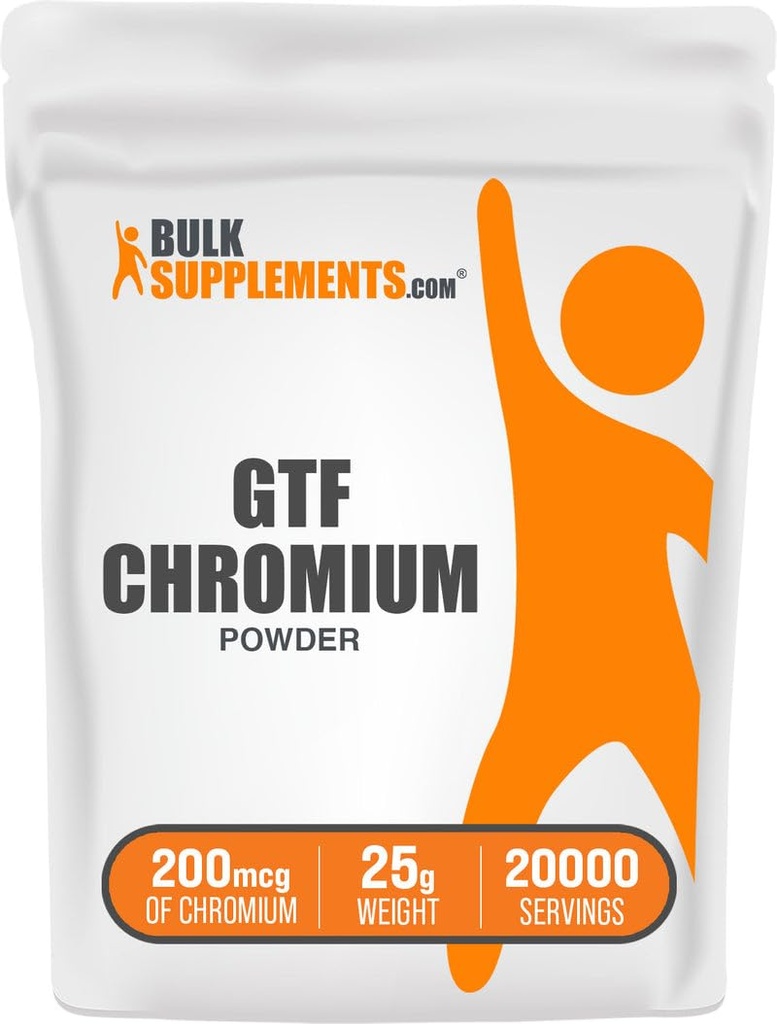 BulkSupplements.com Chromium GTF Powder - Chromium Polynicotinate - Gluten Free & Yeast Free, 1.25mg per Serving (200mcg), 25g (0.88 oz) (Pack of 1)