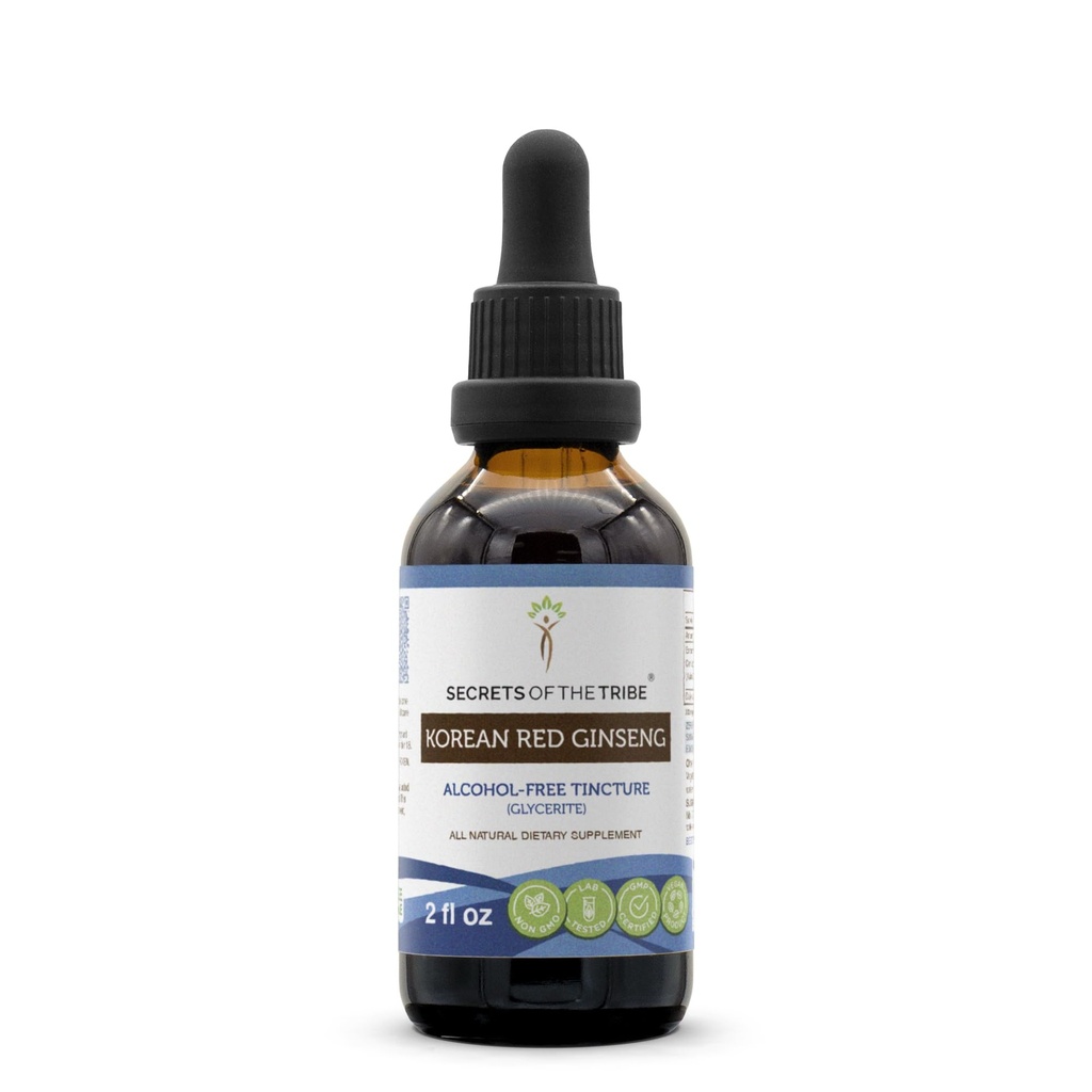 Korean Red Ginseng Tincture Alcohol-Free Liquid Extract, Wildcrafted Korean Red Ginseng (Asian Ginseng, Panax Ginseng) Dried Root 2 oz